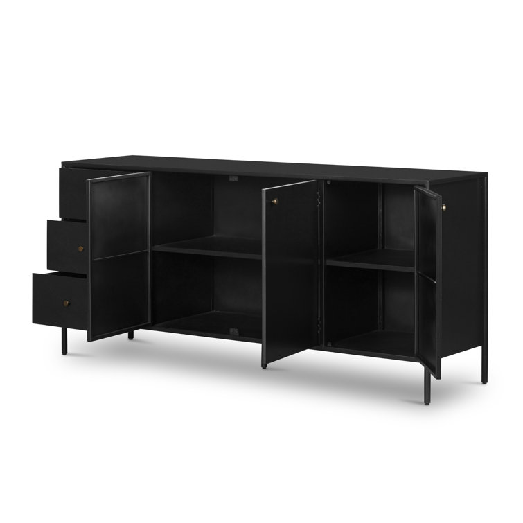 Sleek Black Iron 74'' Sideboard with Bronzed Hardware