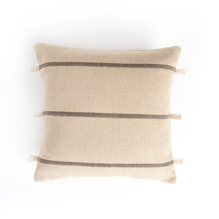Taupe and Natural Cotton Square Fringe Throw Pillow