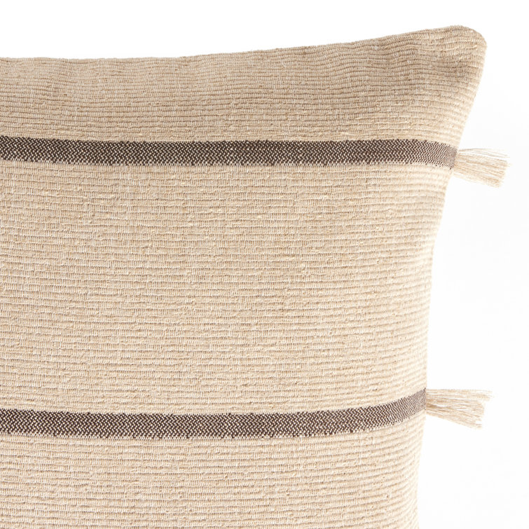 Taupe and Natural Cotton Square Fringe Throw Pillow