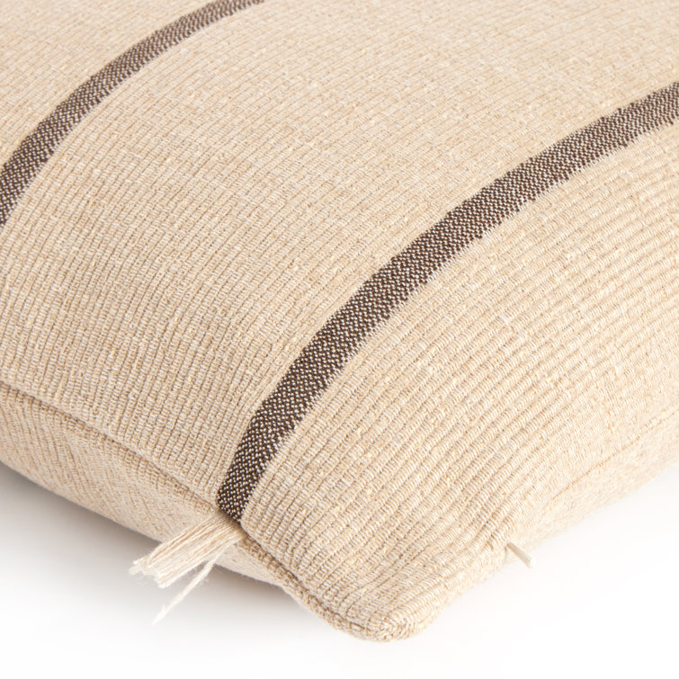 Taupe and Natural Cotton Square Fringe Throw Pillow