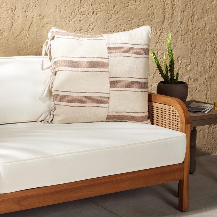 Square Beige and Brown Striped Outdoor Pillow