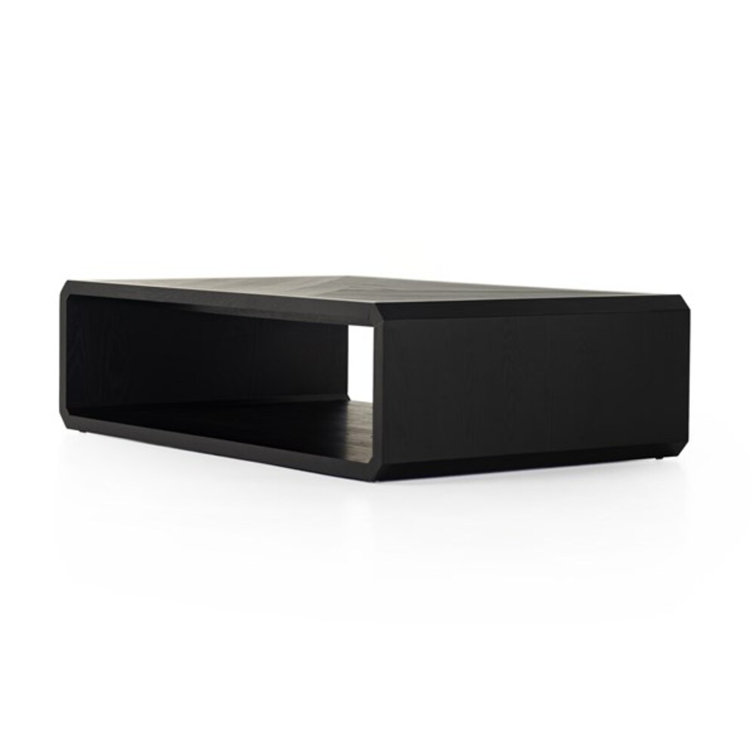 Rectangular Black Ash Wood Outdoor Coffee Table with Storage