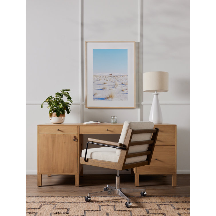 Isador Executive Desk in Dry Wash Poplar with Iron and Leather Accents