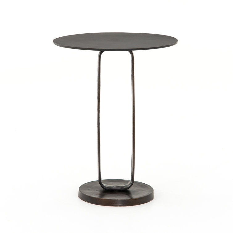 Marlow Antique Rust Round Stone-Top Metal End Table