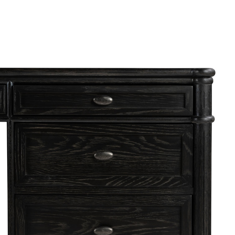 Distressed Black Solid Oak Executive Writing Desk with Drawers