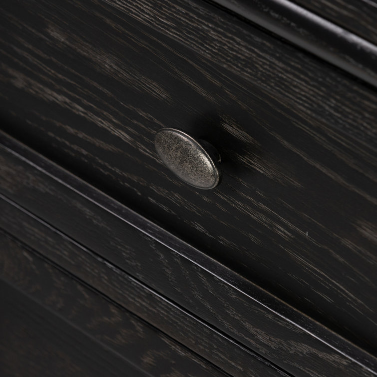 Distressed Black Solid Oak Executive Writing Desk with Drawers