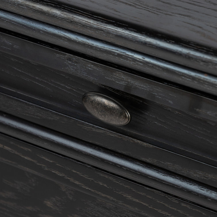 Distressed Black Solid Oak Executive Writing Desk with Drawers