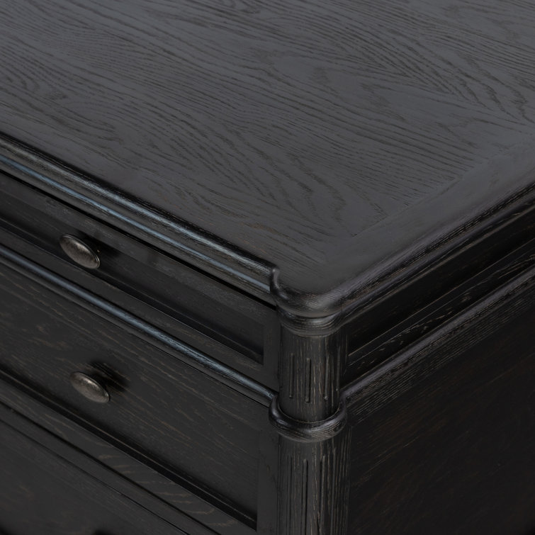Distressed Black Solid Oak Executive Writing Desk with Drawers