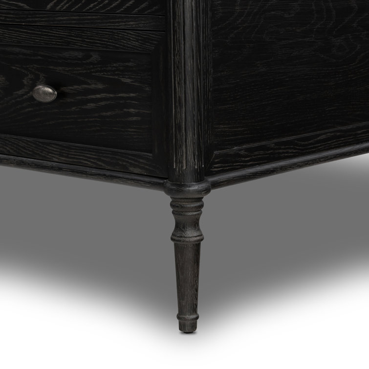 Distressed Black Solid Oak Executive Writing Desk with Drawers