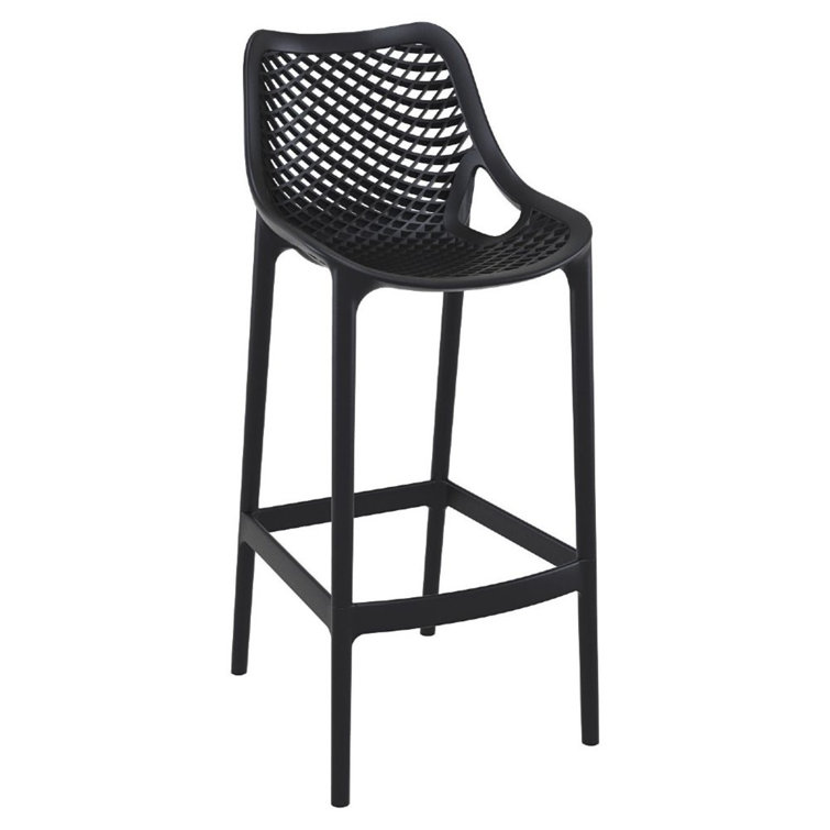 Black Plastic Outdoor Bar Stools with Footrest, Set of 2