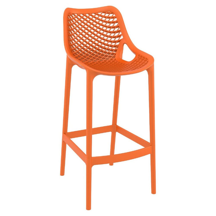 Farrah Orange Plastic Outdoor Bar Stools with Footrest, Set of 2