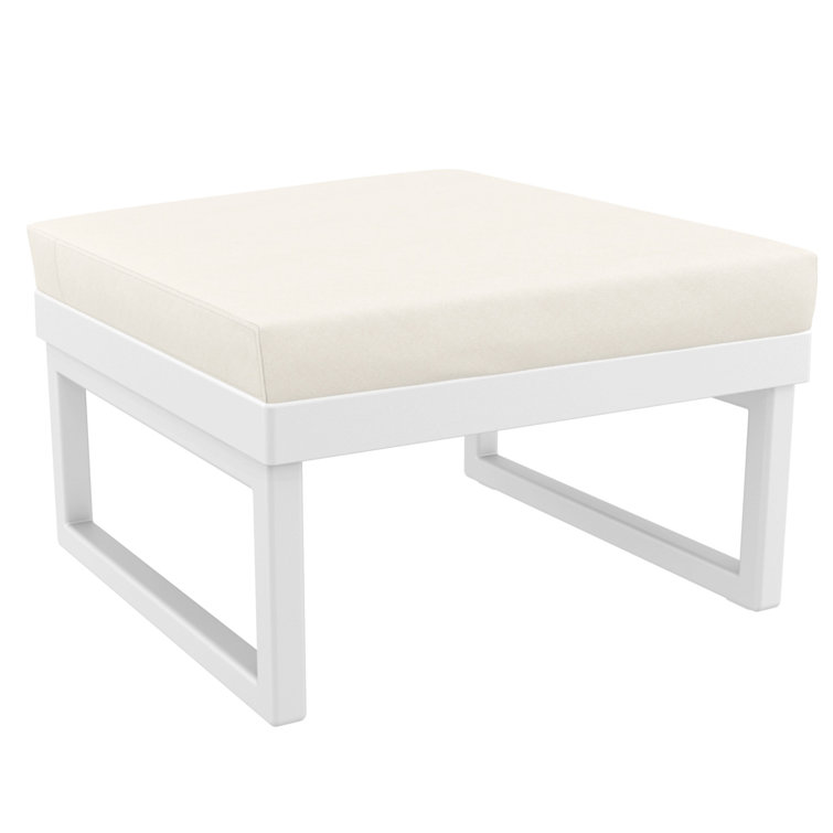 White Square Outdoor Ottoman with Natural Sunbrella Cushion