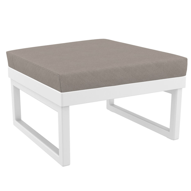 White and Taupe Square Upholstered Outdoor Ottoman with Sunbrella Cushion