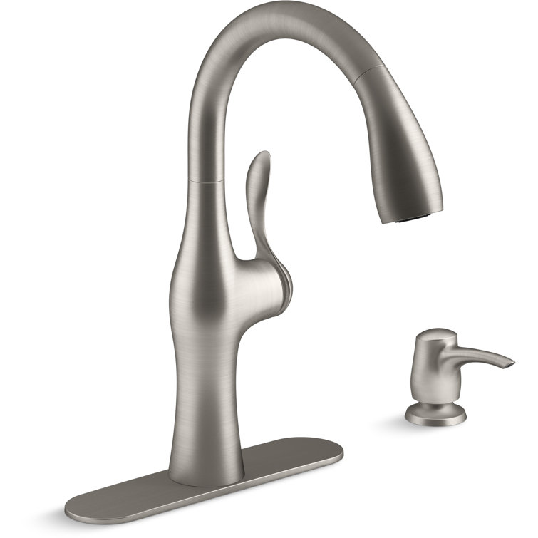 Alma Stainless Steel Pull-Down Kitchen Faucet with Soap Dispenser