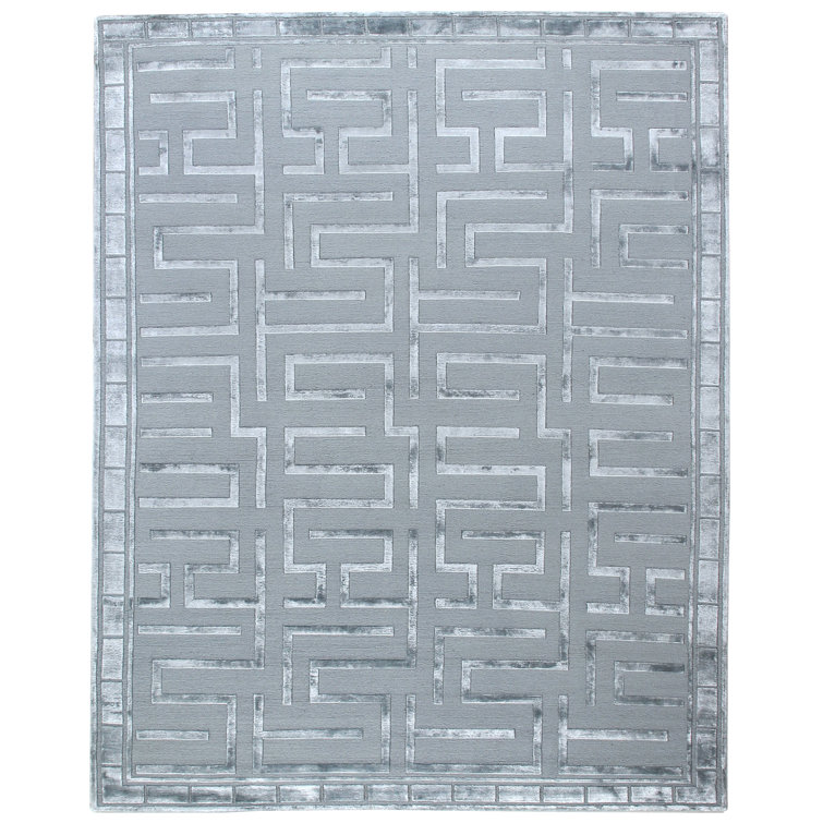 Metro Velvet Blue Geometric Hand-Knotted Wool & Viscose Rug 6' x 9'