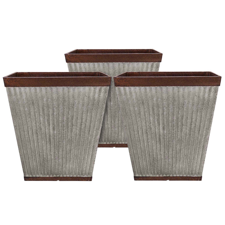 Rustic Galvanized Resin 16" Square Garden Planter, Weathered Finish
