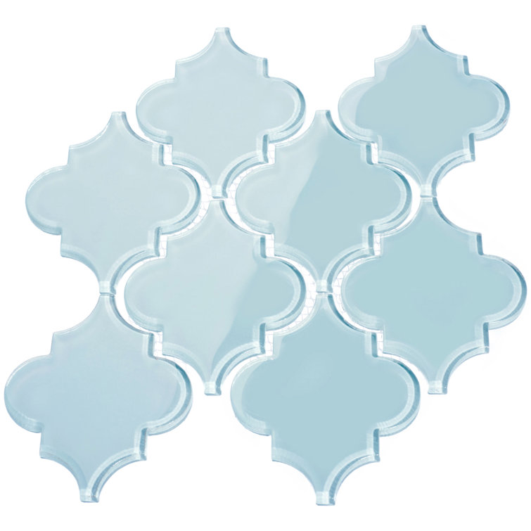Morning Sky Blue Polished Glass Arabesque Mosaic Tile Sheet