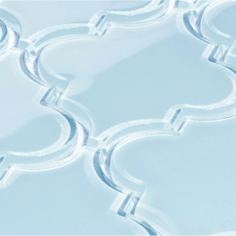 Morning Sky Blue Polished Glass Arabesque Mosaic Tile Sheet