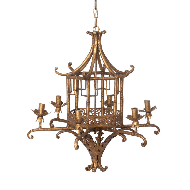 Antique Gold Hand-Forged Iron Pagoda Chandelier