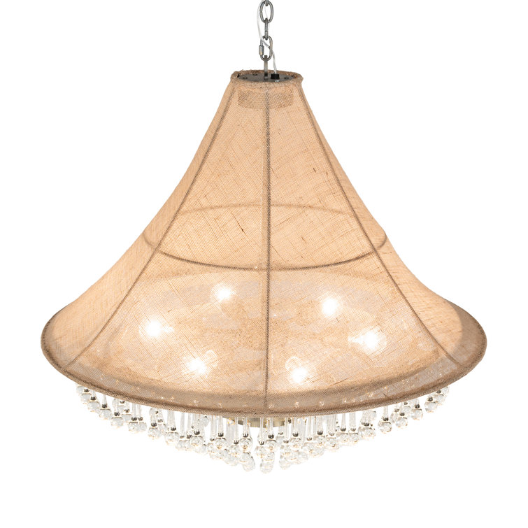 Antique Brass and Crystal Tiered Chandelier with Brown Shade