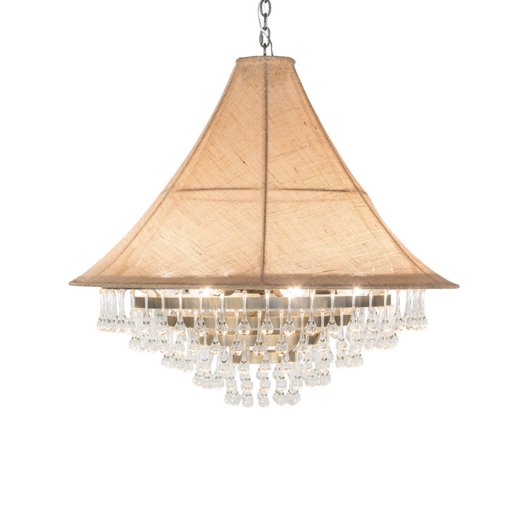 Antique Brass and Crystal Tiered Chandelier with Brown Shade