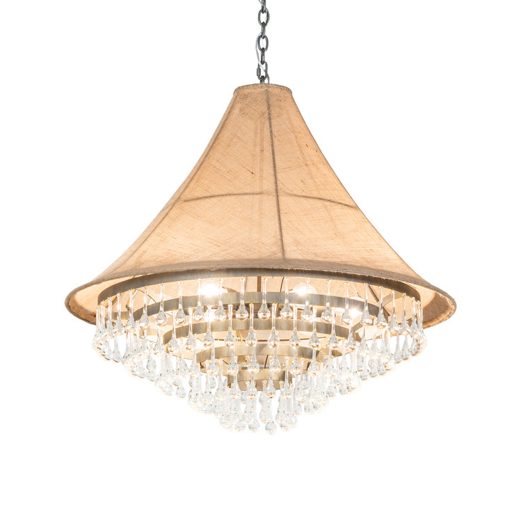 Antique Brass and Crystal Tiered Chandelier with Brown Shade