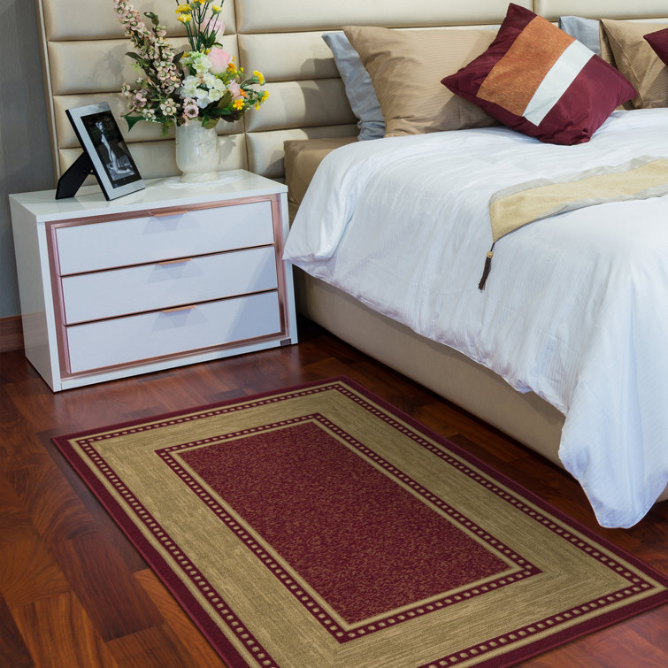 Red and Beige Rectangular Non-Slip Washable Area Rug