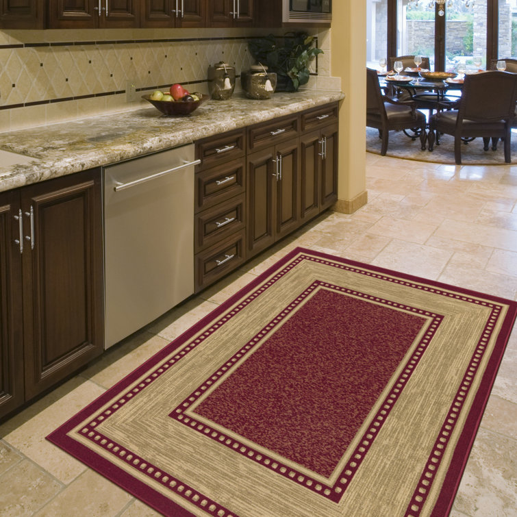 Red and Beige Synthetic Non-Slip Washable Area Rug 5' x 7'