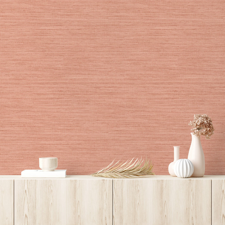 Salmon Faux Grasscloth Peel and Stick Wallpaper, 20.5" x 198"
