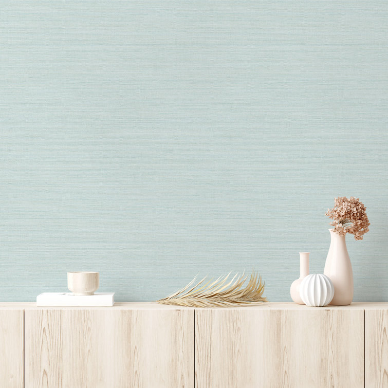 Seaglass Blue Faux Grasscloth Peel and Stick Wallpaper