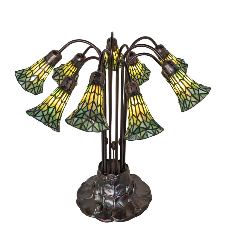 Mahogany Bronze 24" Table Lamp with Green Stained Glass Shades