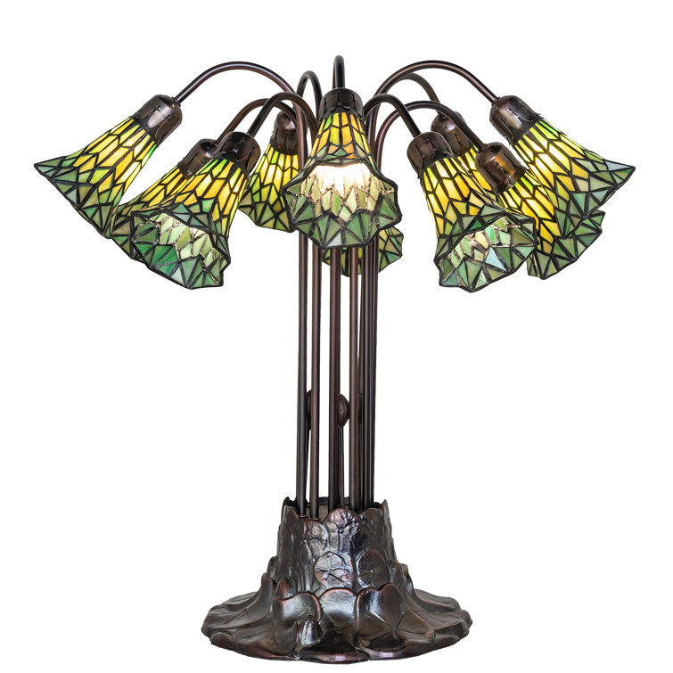 Mahogany Bronze 24" Table Lamp with Green Stained Glass Shades