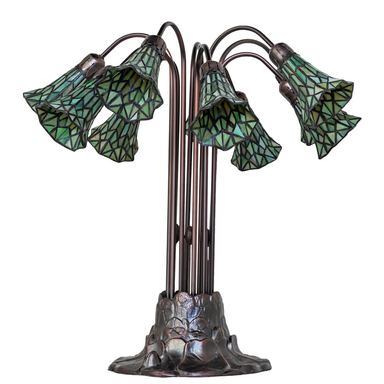 Mahogany Bronze 24" Table Lamp with Green Stained Glass Shades