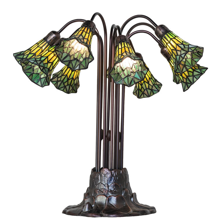 Mahogany Bronze 24" Table Lamp with Green Stained Glass Shades