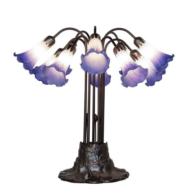 Mahogany Bronze 24" Stained Glass Blue and White Table Lamp