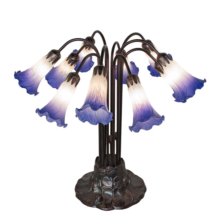 Mahogany Bronze 24" Stained Glass Blue and White Table Lamp
