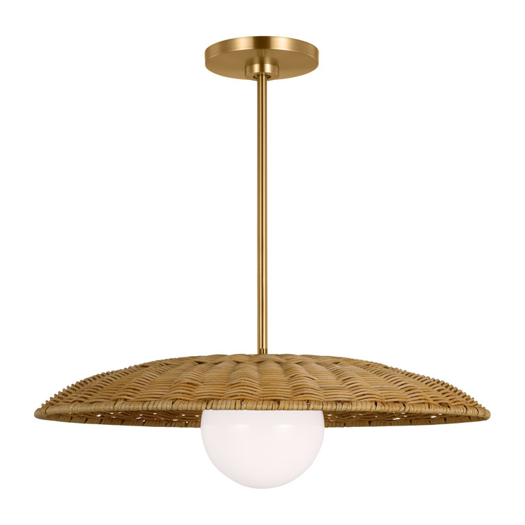 Burnished Brass and Rattan Dome Pendant Light