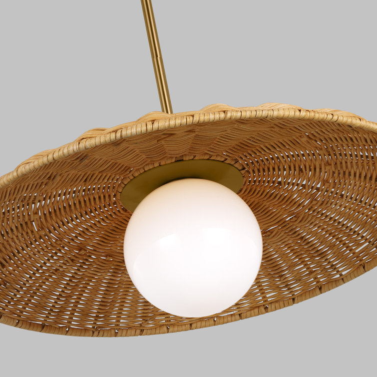 Burnished Brass and Rattan Dome Pendant Light