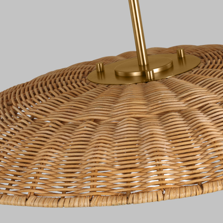 Burnished Brass and Rattan Dome Pendant Light