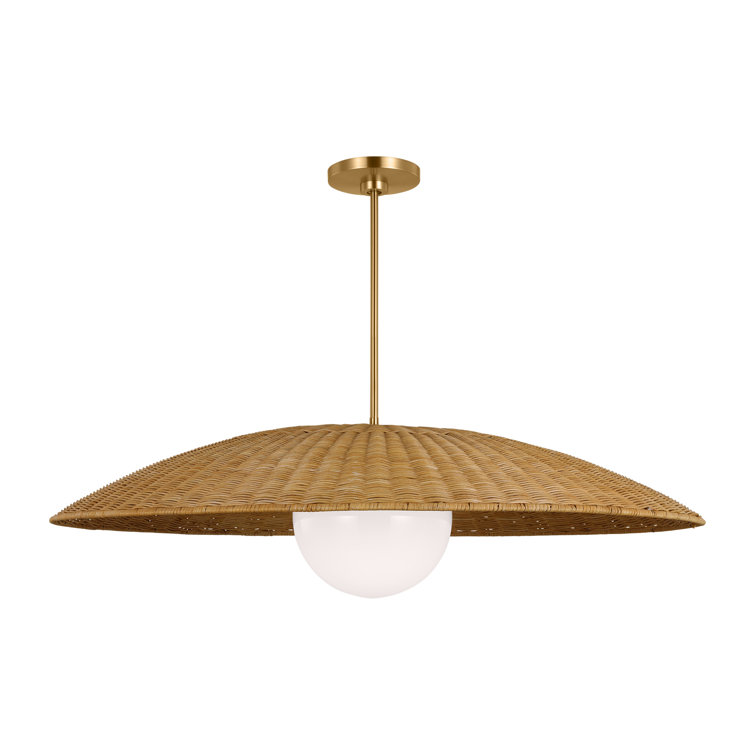 Burnished Brass and Rattan Dome Pendant Light