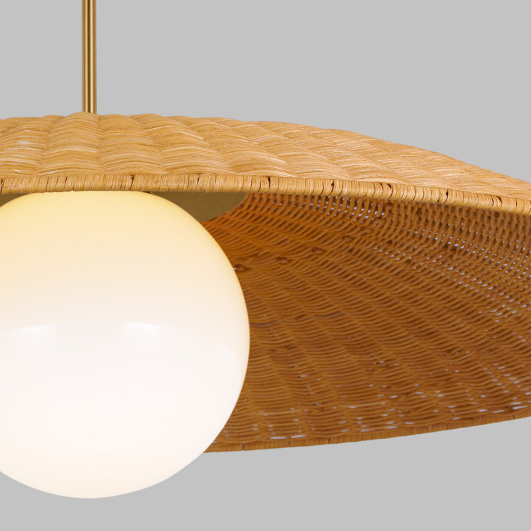 Burnished Brass and Rattan Dome Pendant Light