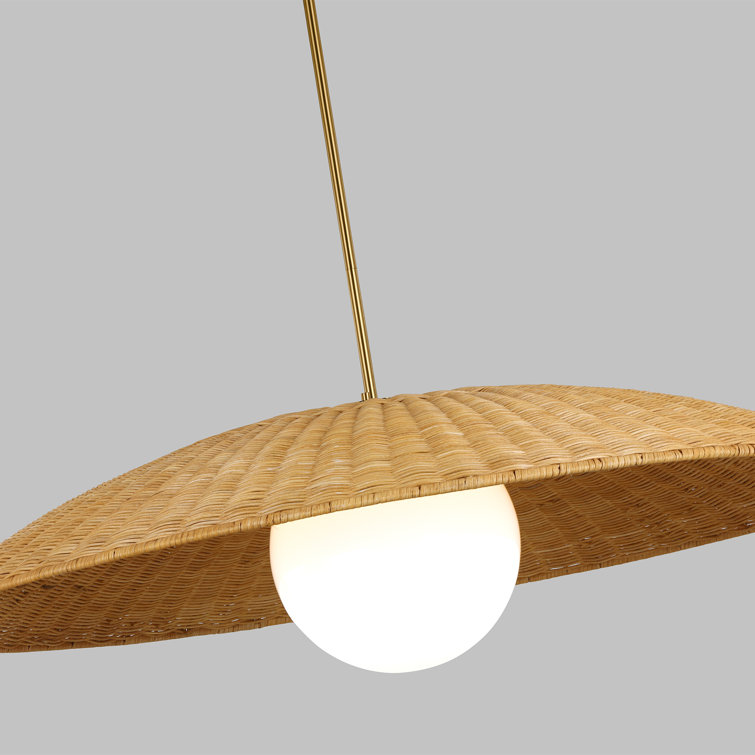 Burnished Brass and Rattan Dome Pendant Light
