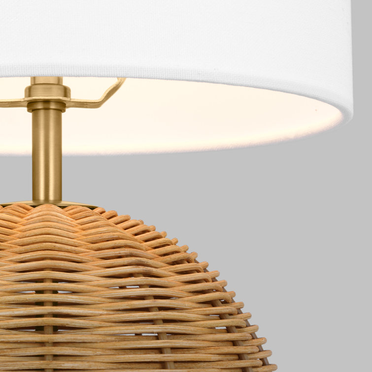 Mari Burnished Brass and Rattan Table Lamp with White Linen Shade