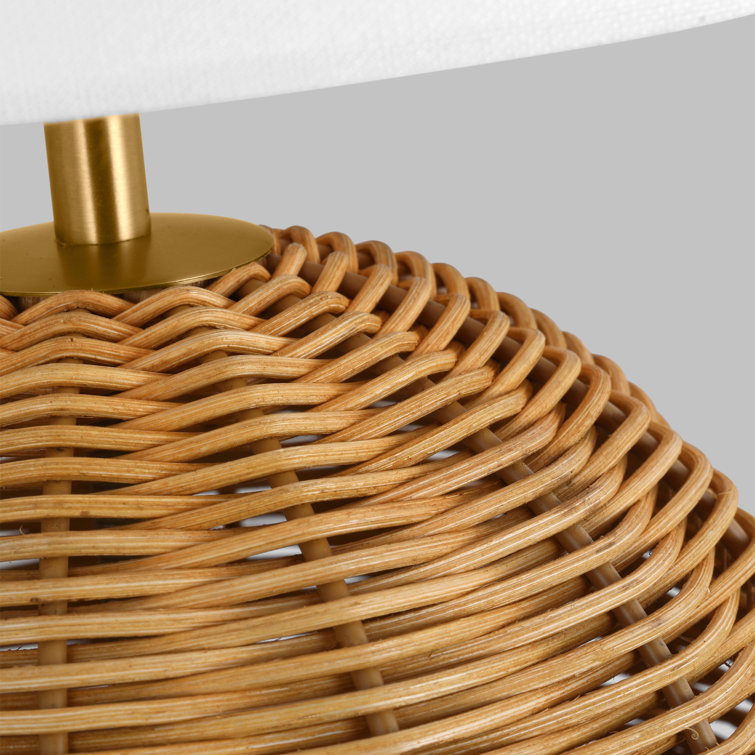 Mari Burnished Brass and Rattan Table Lamp with White Linen Shade