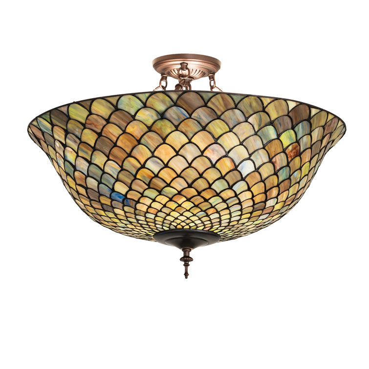 Mahogany Bronze Stained Glass Globe Flush Mount Light
