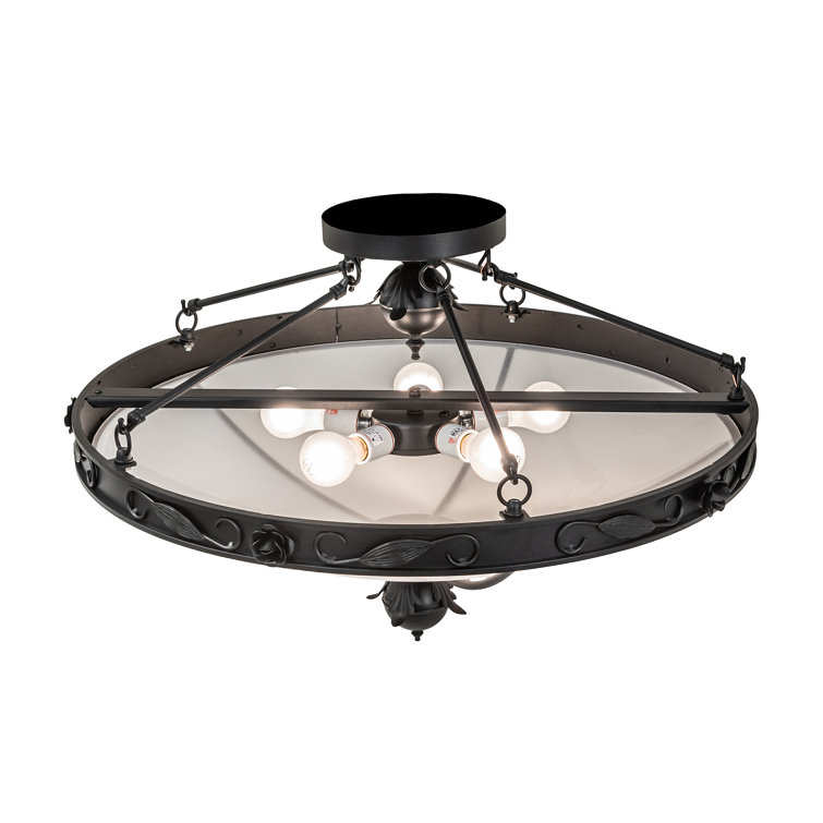 Arabesque Black and Frosted Glass 5-Light Semi-Flush Mount
