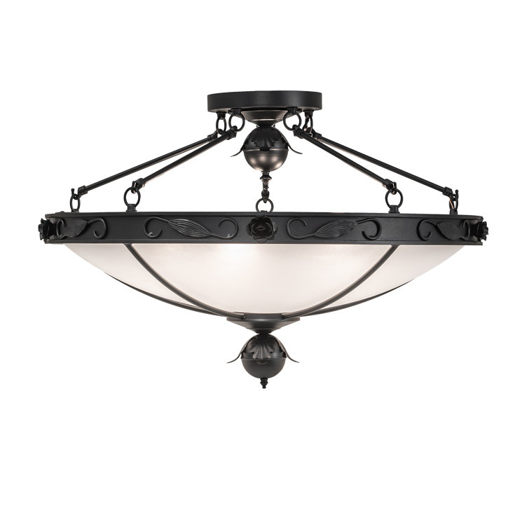 Arabesque Black and Frosted Glass 5-Light Semi-Flush Mount