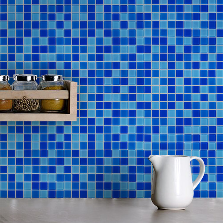 12" x 12" Polished Blue Glass Mosaic Wall Tile
