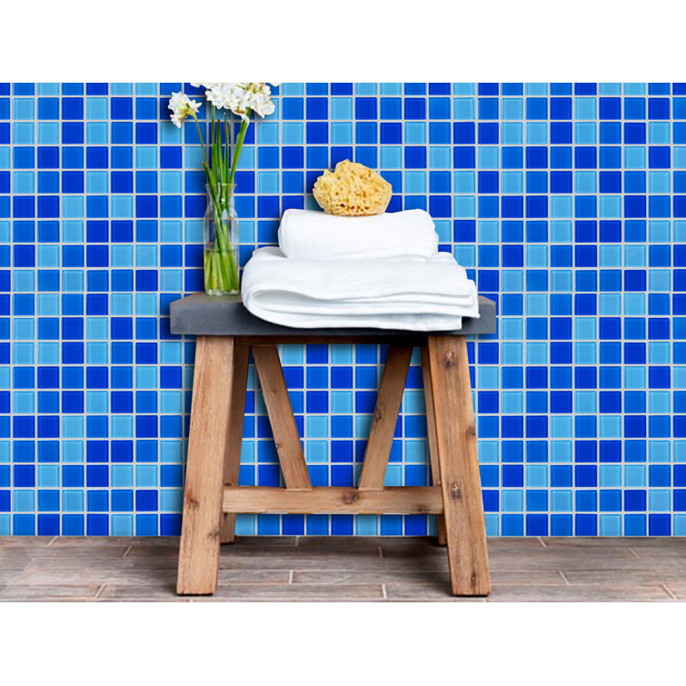 12" x 12" Polished Blue Glass Mosaic Wall Tile