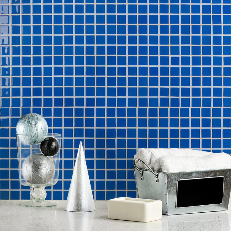 12" x 12" Polished Blue Glass Mosaic Tile